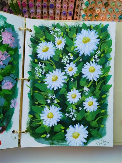 Some daisies to brighten up your day. Holbein gouache and Liquitex Basic Acrylic on Ohuhu Mixed Media paper