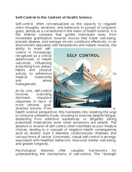Self Control Worksheet for Sub-Plan or Classwork & Homework