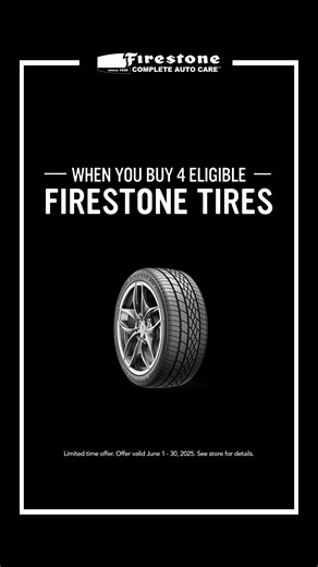 28K views | Get up to $120 off a set of four eligible Firestone tires! Enjoy free installation with your purchase, plus free rotations for the life of your tires. Ask about our lifetime alignment service, available for as long as you own your vehicle. Don’t miss this limited-time offer! | Firestone Complete Auto Care | Facebook