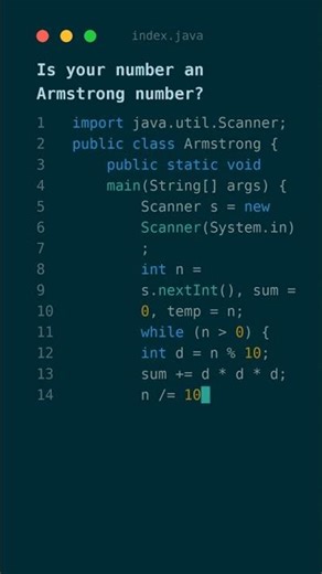 Armstrong Number Check in Java #shorts #coding