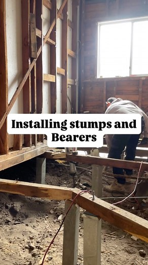 **“Stumps & bearers made easy 👇 These extra supports are carrying the load of our bathroom reno. 🔨 Stumps: 150mm into the concrete pad 🔨 Concrete stumps with ant caps 🔨 Bearers: 2 x 90x45 LVL A solid foundation starts here.”** | Thecarpentryclassroom
