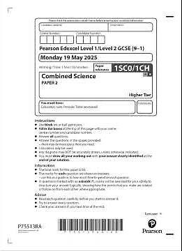 2025 Pearson EDEXCEL GCSE Combined Science Paper 2 1sc0 1ch