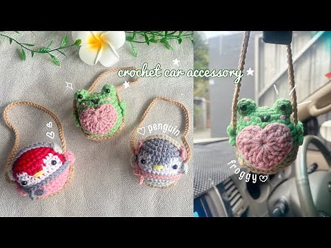 Crochet Car Hanger Accessories 🐸 | Crochet Swinging Frog and Penguin 🐸 beginner friendly tutorial ♡