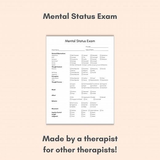 Mental Status Exam Template, PDF - Fillable, Printable, Social Workers, Psychiatrists, Mental Health, Counselors, Therapists - Etsy