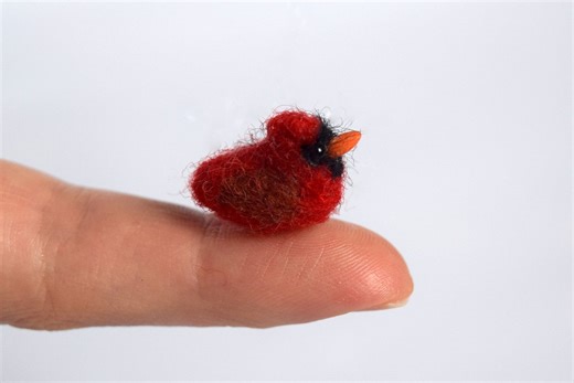 Tiny Felted Red Cardinal Figurine - Miniature Dollhouse Bird - Etsy