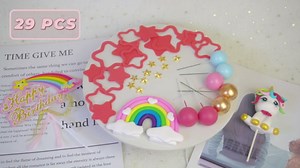 29 PCS Unicorn Cake Topper, Unicorn Rainbow Cake Decorations with Rainbow Stars Unicorn Balls Happy Birthday Cake Decorations for Boys Girls Kids Birthday Party Baby Shower Supplies (Star)