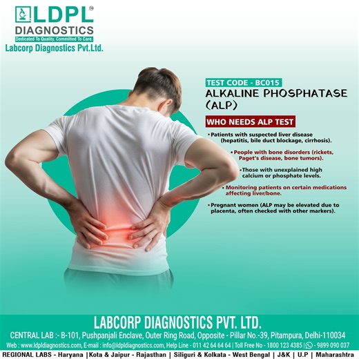 Labcorp Diagnostics Pvt. Ltd. - LDPL on Instagram: "Feeling tired or having bone or liver pain? It might be time for an ALP Test (BC015)! This test helps detect: ✅ Liver problems (hepatitis, bile duct issues) ✅ Bone disorders (rickets, bone tumors) ✅ High calcium or phosphate levels Stay one step ahead with Labcorp Diagnostics Pvt. Ltd. Because early diagnosis means better health 💚 #ALPTest #LiverHealth #BoneHealth #HealthCheckup #EarlyDiagnosis #StayHealthy #LabcorpDiagnostics #LDPLDiagnostics
