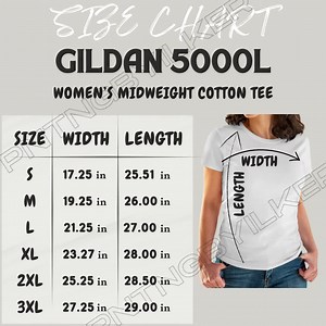 T-shirt Size Chart I Gildan 5000L Size Chart | Size Chart | Tee Size Chart | Women's Midweight Cotton Tee Chart I Gildan 5000L T-shirt Guide - Etsy