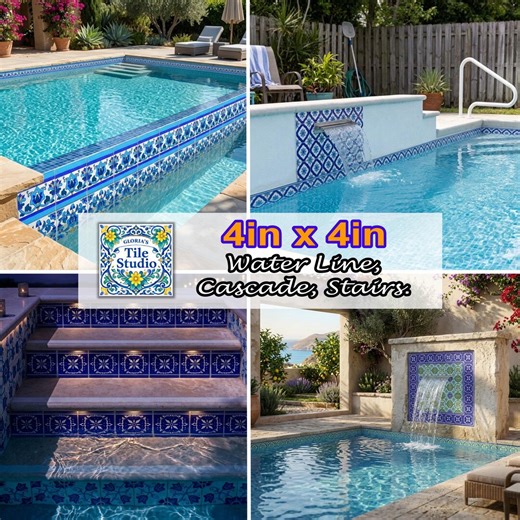 Artisan Pool Tiles, Swimming Pool Waterline, One of a Kind, Decorative Mosaic Tiles, Hand Painted (4inx4in) - Etsy