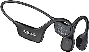 tobelife Bone Conduction Headphones with Mic, Bluetooth 5.3 Open Ear Headphones with Noise-Canceling Boom Microphone,Wireless Headset Waterproof Earphones for Work,Driving (DG08-Pro-Black)