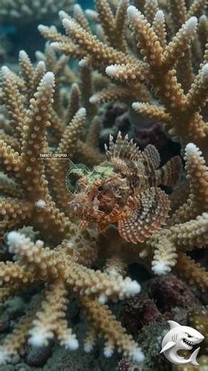 The Scorpionfish blends into coral reefs with spiky fins and perfect camouflage