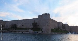 Kyrenia castle time lapse video, view of Kyrenia castle from day to night Timelapse video consisting of 512 photos. Cyprus.