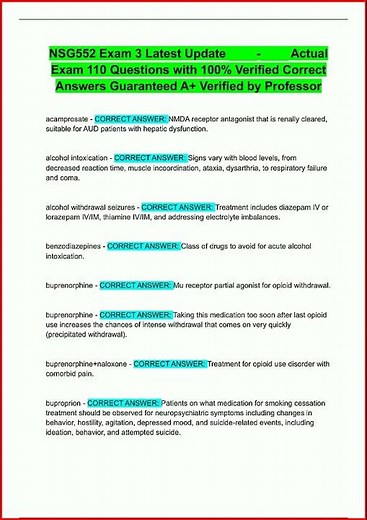 Nsg552 Exam 3 Latest Update Actual Exam 110 Questions With 1 video
