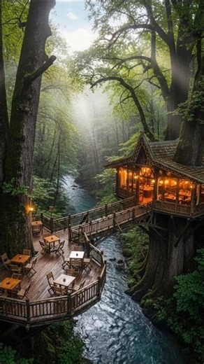 Imagine drinking coffee above a river in the forest ☕🌲 #viral #shorts