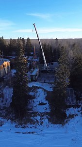 An HO5 touching down at Pigeon Lake. A few moments from install day, plus a peek inside the home in its arrival state before flooring, fixtures, and finishes go in. | Honomobo