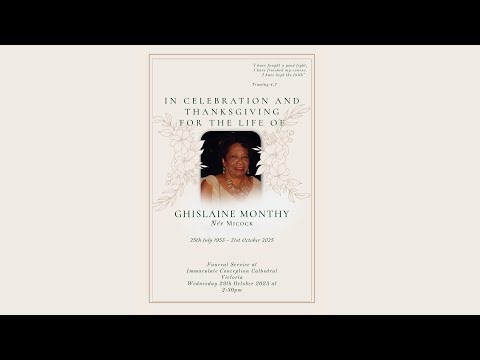 In celebration and thanksgiving for the life of Ghislaine Monthy (Née Micock)