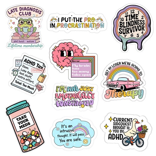 ADHD Sticker Pack | Neurodivergent Planner Stickers | Funny Late Diagnosis Time Blindness Gift | Choose 3 5 10 Pack | Laptop Decals - Etsy UK