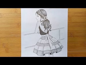 The girl is standing on the roof // How to draw a girl with pencil sketch