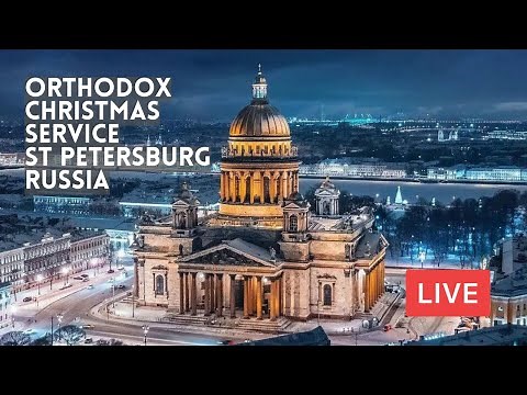 Orthodox Christmas Service. Divine Liturgy at St Isaac’s Cathedral in St Petersburg, Russia. LIVE
