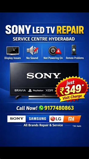 Quick Care Repair on Instagram: "📺 Sony LED TV Repair at Your Doorstep – All Over Hyderabad 🔧 Is your Sony LED TV not working properly or showing display issues? We provide fast and reliable Sony LED TV repair services at your home anywhere in Hyderabad, handled by certified and experienced technicians. ✅ All Sony LED TV Models Covered LED | LCD | Smart TVs | 4K TVs | OLED ✅ Problems We Fix ⚡ TV not switching on ⚡ Display issues / black screen / flickering ⚡ Sound problems / no audio ⚡ Remote 