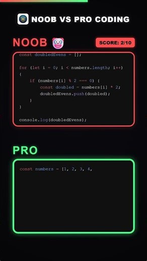 Noob vs. Pro: Node.js Array Handling 💻 #shorts #programming #coding #javascript #developer