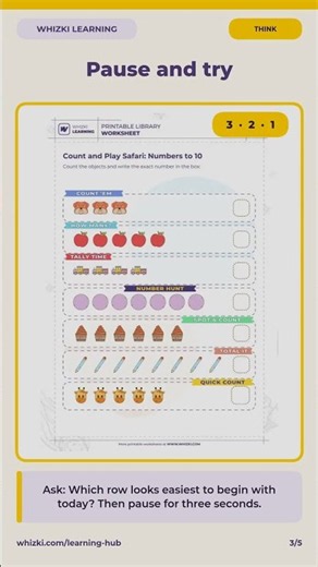 Kindergarten Math Worksheets: Count and Play Safari to 10