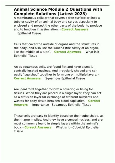Animal Science Module 2 Questions with Complete Solutions Latest 2025
