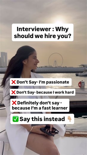 Juhi Bhatia | Job Search Coach🇦🇪 on Instagram: "👉 The exact words that gets to hear “You’re Hired.” ✅ I’ve interviewed thousands of candidates in my 12years of hiring experience across Europe, UK, Middle East, and Asia, I’ve heard many generic, standard answer in the interviews. ❌ Trust me: “I’m a teamplayer” or “I’m a hard worker” is not going to cut it. When Interviewers ask, “Why should we hire you?” They are actually asking: Can you do the job? (Competence) Will you make my life easier? (