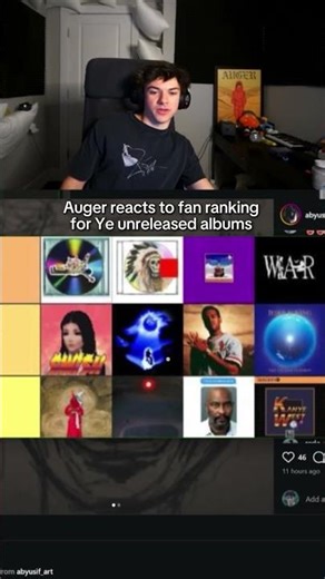 Auger Reacts To A Fans Ranking Of Unreleased Ye Albums #auger #ye #reaction #shorts
