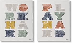 Stupell Industries Work Hard Play Hard Phrase Children's Block Typography, Design by Kyra Brown
