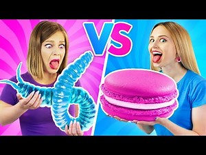 EATING ONLY ONE COLOR FOOD CHALLENGE || One Color Pink VS Blue Food for 24 Hours by RATATA!