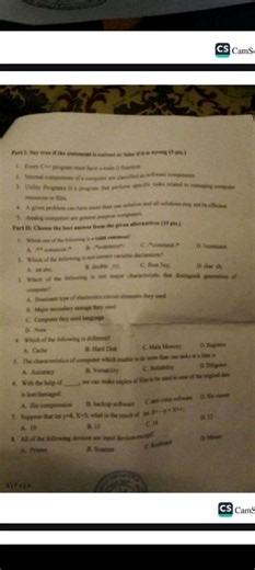 Part I: Say true if the statement is correct or false if it is ... | Filo