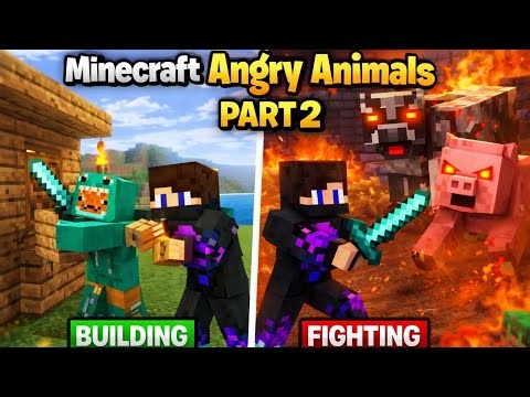House Builder vs Angry animals 🔥 Minecraft Gameplay