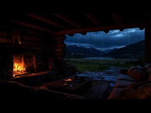No Ads Crackling Fire & Wind Rain | Best Rain on the Porch at Night | Sleep Deeply with Rain Sounds