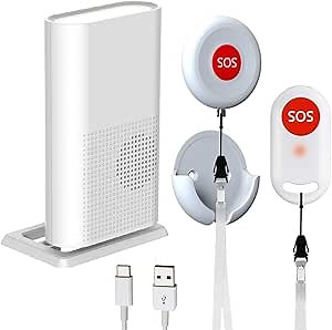 Wireless Caregiver Call Button, Rechargeable Caregiver Pager for Elderly, Call Bell for Elderly at Home,Medical Life Alert Systems for Seniors with Portable Receiver / Emergency Button with Pull Rope