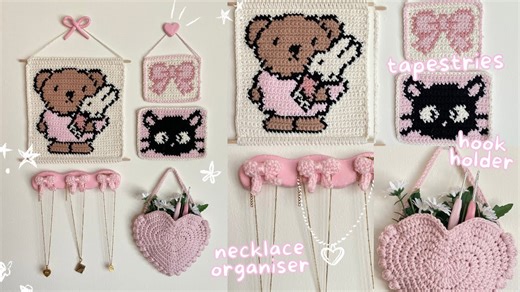 Beginner-Friendly Crochet Wall Art: Fun Tapestries, Bow Organizer & Heart Hanging