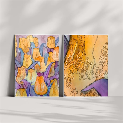 Abstract Floral Wall Art Set | Colorful Modern Flower Illustration Prints | Contemporary Home Decor - Etsy