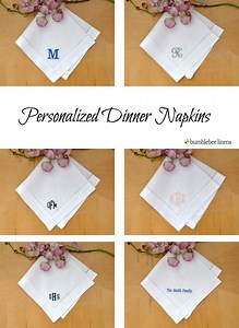 Monogrammed Linen Dinner Napkins, Personalized Initialed Napkins