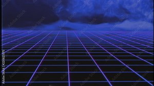 Smoky Retro 80's Tron Grid [Seamless Loop] (Blue)