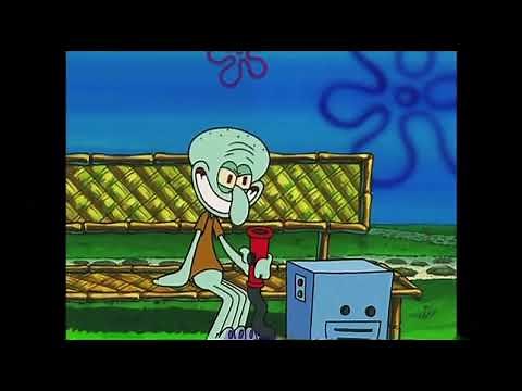 Squidward plays with a reef blower