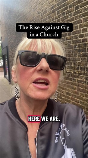 Here we are at the rise against music gig in a church. Here’s a view of the outside and some banter #riseagainst #churchgig #punkmusic #nofixedabodelondon #balaclavagirl