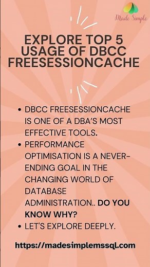 Explore DBCC FREESESSIONCACHE #sql #sqlserver | Made Simple MSSQL