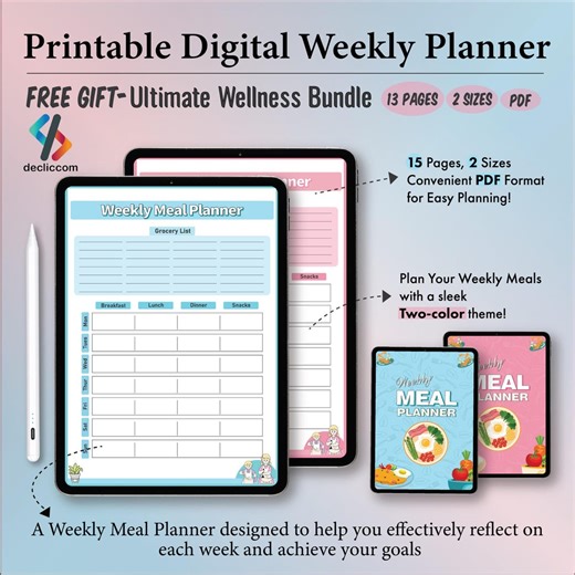 Digital Weekly Meal Planner Printable | iPad Meal Planner PDF | Meal Prep & Grocery List Bundle | A4 A5 Planner | Instant Download - Etsy UK