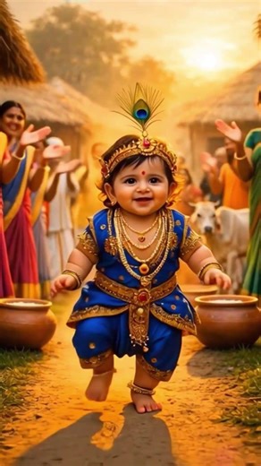 Baby Lord Krishna Walking in Gokul 🌅✨ Divine 8K Cinematic Darshan #Shorts