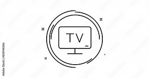 Tv 2d animated outline icon with alpha channel. Tv rotation appearance 4k motion design animation for web, mobile and ui design