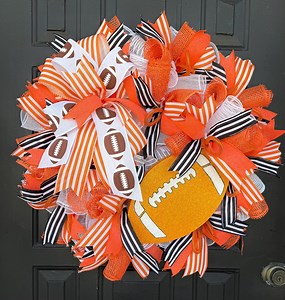Football Wreath - Orange | Fall Football Door Decor | Game Day Wreath | Sports Team Spirit | Handmade Mesh & Ribbon Wreath - Free Shipping - Etsy