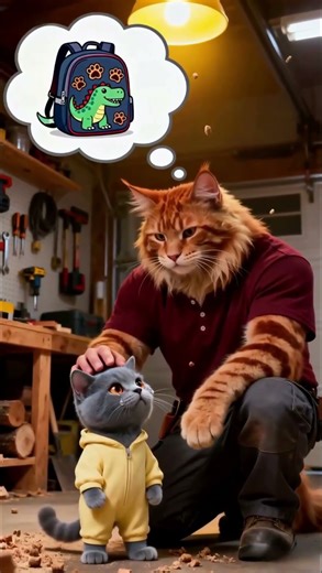 Dad made a cute backpack for the kitten!🎒