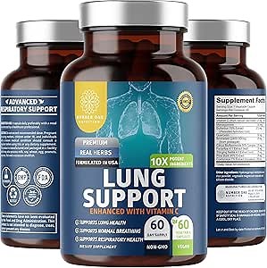 Number One Nutrition N1N Premium Lung Support Supplement [10 Potent Ingredients] Natural Lung Cleanse with Quercetin, Bromelain and Vitamin C to Help Support Respiratory Health, 60 Veg Caps