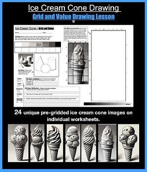 Ice Cream Cone Drawing: Grid & Value Art Lesson with Line, Value/Shading & Form