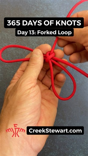 3K views · 96 reactions | DAY 13: Forked Loop: Using the overhand knot from Day 1 to create a forked loop on the end of a rope is one of the most basic ways to create a double loop. Uses for double and multiple loop knots will be discussed in later tutorials. | Creek Stewart | Facebook